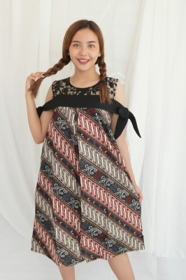 Sabrina Dress Hamil Batik Menyusui Brokat Pita - BTK 151 Hitam